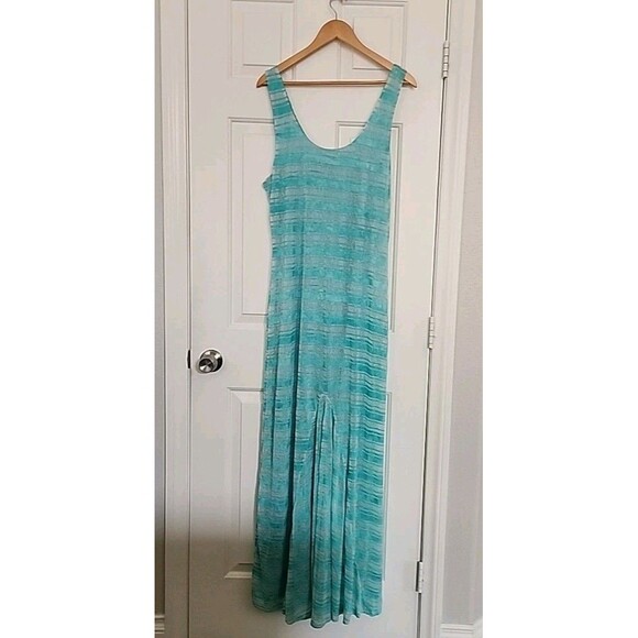 2b bebe Sundress XL Maxi Auqua Sleeveless Lined Stripes  Turquoise - Picture 9 of 9